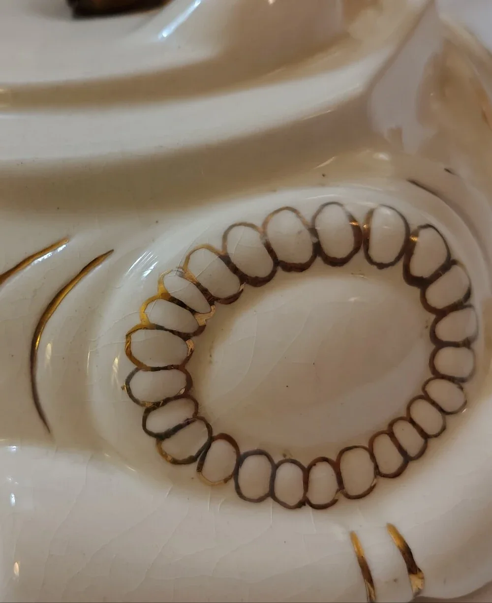 Vintage Ceramic Christmas Tree Replacement Base White Gold Trim 9